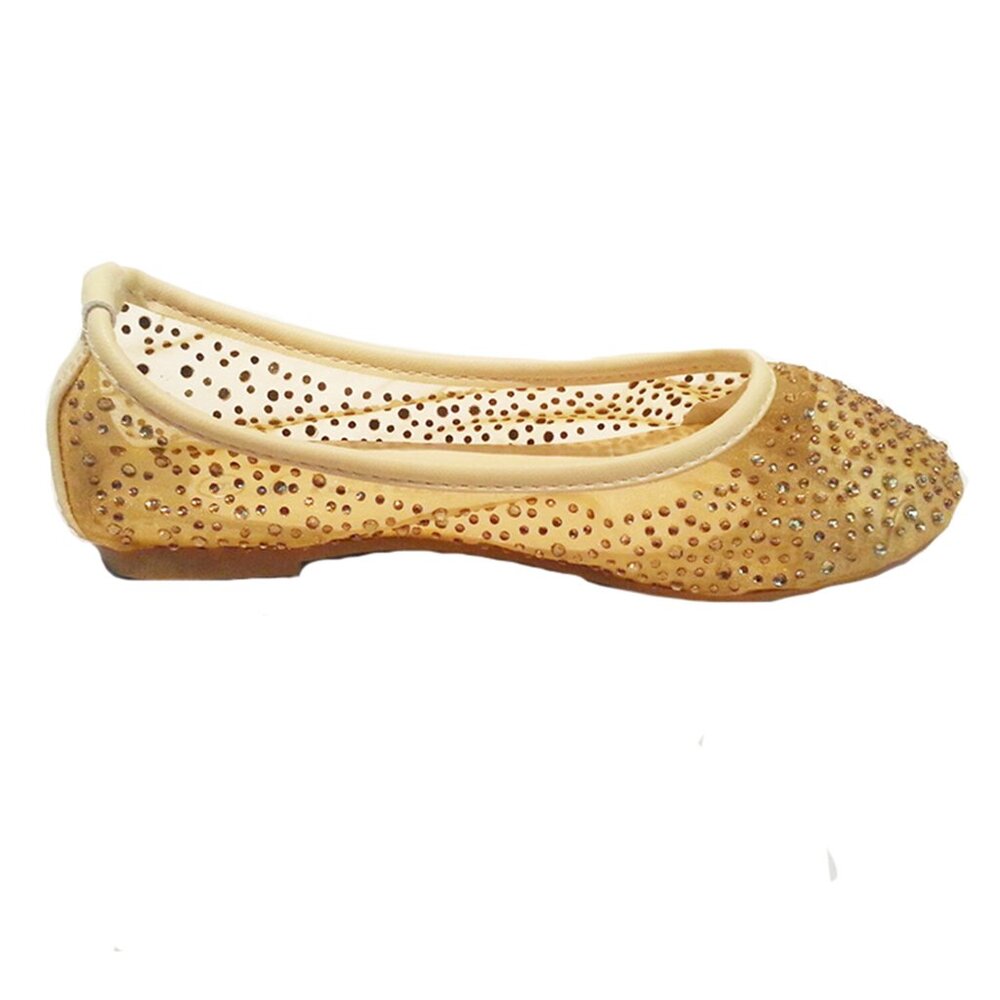Lucita Flat Ballerina Shoe - Gold Pageant Evening & Party Shoes - NEW